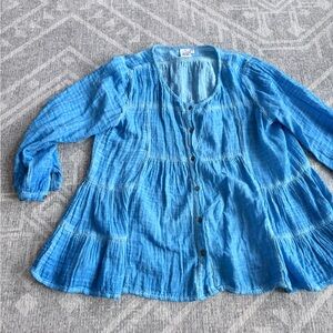 Parsley & Sage Bright Blue Tiered heaven Button-Front Tunic